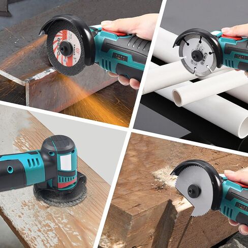 12V Mini Cordless Angle Grinder, 3-Inch Compact Power Cut-Off Tool with Brushless Motor, 19500 RPM, 2Pcs 1.5Ah Batteries and 8Pcs Cutting Wheels for Metal Polishing, Wood Cutting, Blue in Kuwait