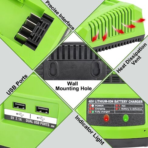 شاحن بطارية 40 فولت متوافق مع بطارية Greenworks 40V G MAX 29462 29472 29482 2939202 BAF704 شاحن سريع in Kuwait