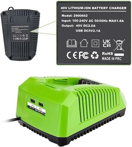 شاحن بطارية 40 فولت متوافق مع بطارية Greenworks 40V G MAX 29462 29472 29482 2939202 BAF704 شاحن سريع in Kuwait