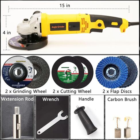 Angle Grinder 5 Inch 10.0 Amp 1280W Electric Grinder Tool,6-Variable-Speed, 11000 RPM, Paddle Switch with Lock-on Button, Professional Tool for Metal Cutting & Grinding and Polishing in Kuwait