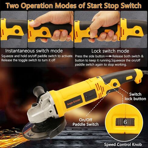 Angle Grinder 5 Inch 10.0 Amp 1280W Electric Grinder Tool,6-Variable-Speed, 11000 RPM, Paddle Switch with Lock-on Button, Professional Tool for Metal Cutting & Grinding and Polishing in Kuwait