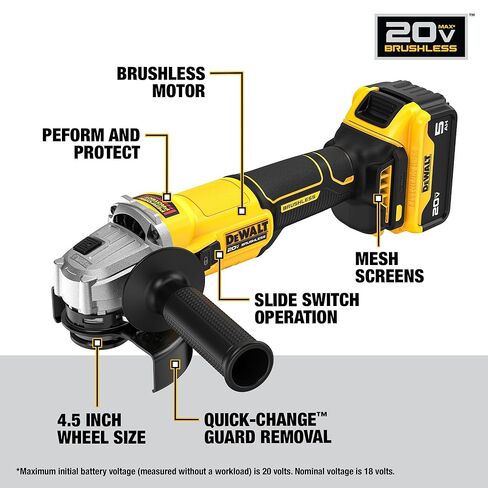 DEWALT 20V MAX مجموعة أدوات طحن زاوية الطاقة اللاسلكية 4 1/2 بوصة مع بطارية وشاحن (DCG407P1) in Kuwait