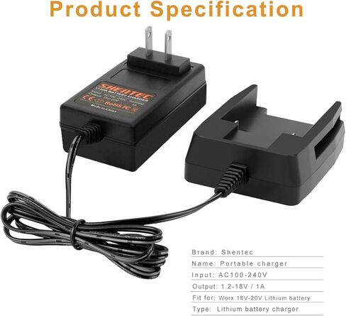 شاحن ليثيوم Shentec 18 فولت و20 فولت متوافق مع بطارية Worx WA3875 Wa3757 Wa3578 WA3525 Wa3522 WA3544 WA3512 WA3520 WA3525 WA3512.1 WA3742 WA3732 WA3847 in Kuwait