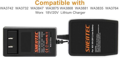 شاحن ليثيوم Shentec 18 فولت و20 فولت متوافق مع بطارية Worx WA3875 Wa3757 Wa3578 WA3525 Wa3522 WA3544 WA3512 WA3520 WA3525 WA3512.1 WA3742 WA3732 WA3847 in Kuwait