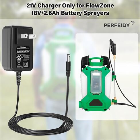 21V Power Cord Compatible for FlowZone Sprayers 18V/2.6Ah Battery,UL Listed Perfeidy Charger Adapter Power Supply Black in Kuwait