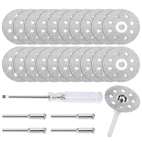 Diamond Cutting Wheel Kit, 20 Pcs 545 Diamond Cutting Wheels(22mm) for Rotary Tools with 4 Pcs 402 Mandrels and 1 Pc Screwdriver, Cutting Blade Set for DIY, Engraving and Grinding of Hard Materials in Kuwait