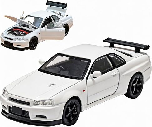 لعبة Skyline Gtr R34 Model Car 1/32 لعبة Die-Cast Toy Cars Metal Model Toys with Light and Sound Prow Rack Adminible Model للأطفال الذين يبلغون من العمر 3 سنوات + سنة (زرقاء) in Kuwait