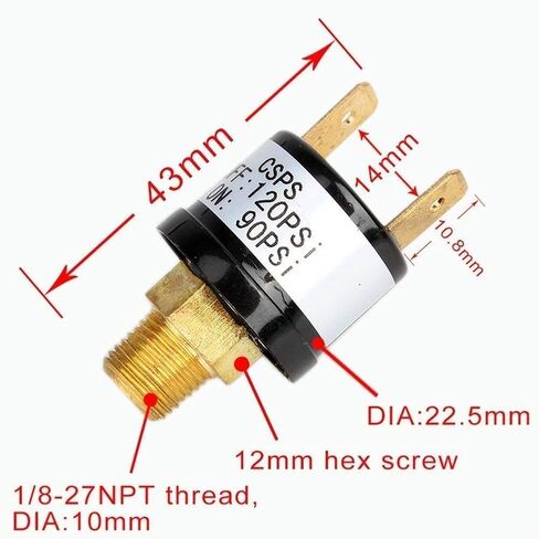 90-120 PSI مفتاح ضغط ضاغط الهواء، التيار المتناوب 110-220 فولت تيار مستمر 6-36 فولت مفتاح ضغط الهواء لآلة مكبس ضاغط الهواء in Kuwait