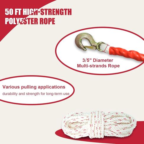 YATOINTO Rope Puller 1-1/2 Ton 3300 lbs Capacity with 20' of 0.6" Diameter Rope 2 Hook Come Along Winch Heavy Duty Ratchet Power Puller Tool for Moving Boats in Saudi Arabia