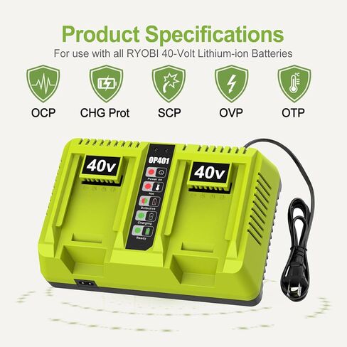 2 منفذ OP401 بديل لشاحن بطارية Ryobi 40 فولت متوافق مع 40 فولت OP4015 OP4026 OP4040 OP4050 OP4060 in Kuwait