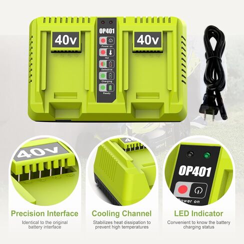 2 منفذ OP401 بديل لشاحن بطارية Ryobi 40 فولت متوافق مع 40 فولت OP4015 OP4026 OP4040 OP4050 OP4060 in Kuwait