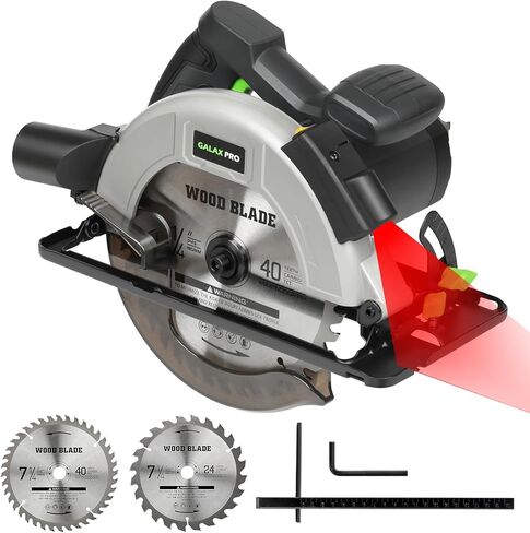 GALAX PRO 11Amp منشار دائري سلكي بالليزر، 6000 دورة في الدقيقة، 0-45 درجة مشطوف قابل للتعديل، أقصى عمق قطع 2-1/2 بوصة (90 درجة) إلى 1-7/8 بوصة (45 درجة)، شفرة نجارة 7-1/4 بوصة لقطع الخشب والبلاستيك in Kuwait