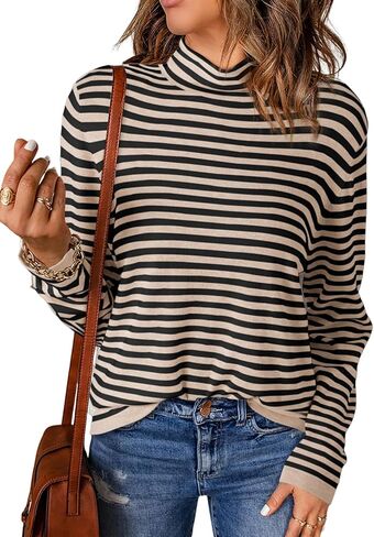 Dokotoo Women's Lightweight Sweaters 2025 Fashion Striped Long Sleeve Sweaters Casual Pullover Turtleneck Sweater Tops in Saudi Arabia