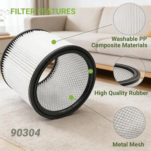 عبوتان بديلتان من فلاتر 90304 Shop Vac لـ 90350,90333,903-04-00 ومعظم المكانس الكهربائية الرطبة/الجافة 5 جالون فما فوق in Kuwait