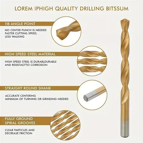 99PCS Titanium Coated HSS Drill Bit Set 1/16 to 3/8 in, 135 Degree Spiral Flutes with Storage Case for Metal, Wood, Plastic, Golden in Kuwait