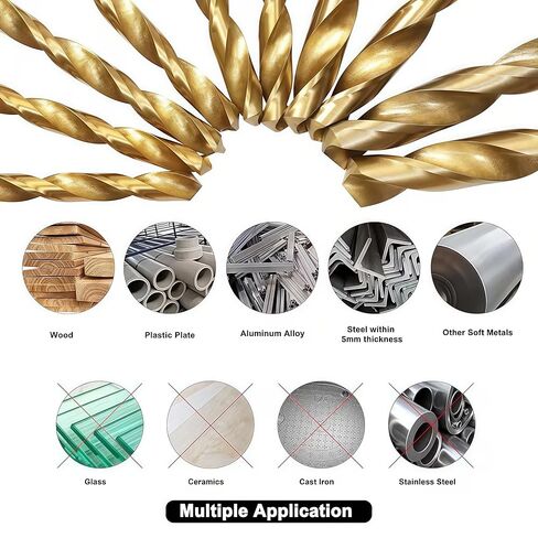 99PCS Titanium Coated HSS Drill Bit Set 1/16 to 3/8 in, 135 Degree Spiral Flutes with Storage Case for Metal, Wood, Plastic, Golden in Kuwait