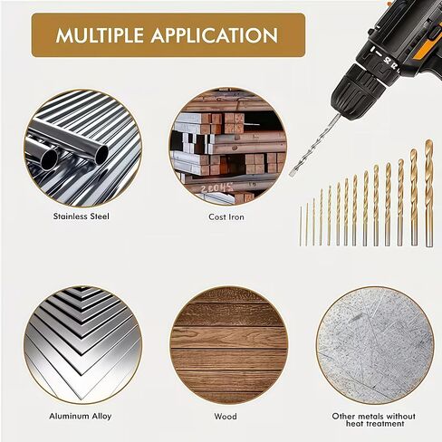 99PCS Titanium Coated HSS Drill Bit Set 1/16 to 3/8 in, 135 Degree Spiral Flutes with Storage Case for Metal, Wood, Plastic, Golden in Kuwait