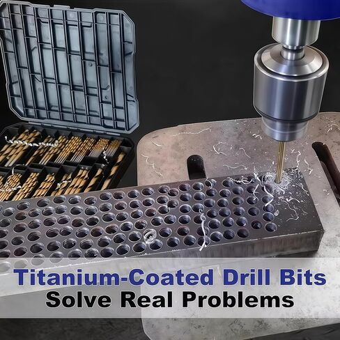 99PCS Titanium Coated HSS Drill Bit Set 1/16 to 3/8 in, 135 Degree Spiral Flutes with Storage Case for Metal, Wood, Plastic, Golden in Kuwait