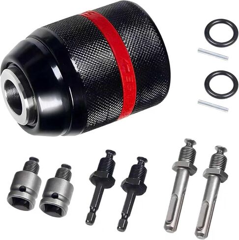 Keyless Drill Chuck，1/2-20UNF Mount 1.5-13mm Self-tighten Drill Chuck for Multi - Functions,Including 3/8" SDS-Plus Shank,1/4" Hex Shank,1/2" Impact Wrench Adapter in Kuwait