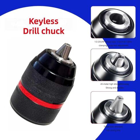 Keyless Drill Chuck，1/2-20UNF Mount 1.5-13mm Self-tighten Drill Chuck for Multi - Functions,Including 3/8" SDS-Plus Shank,1/4" Hex Shank,1/2" Impact Wrench Adapter in Kuwait