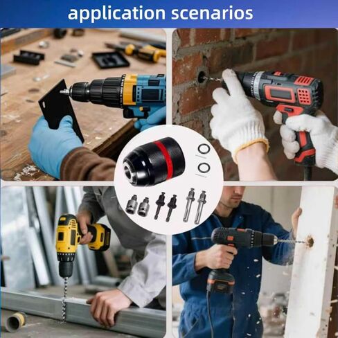 Keyless Drill Chuck，1/2-20UNF Mount 1.5-13mm Self-tighten Drill Chuck for Multi - Functions,Including 3/8" SDS-Plus Shank,1/4" Hex Shank,1/2" Impact Wrench Adapter in Kuwait