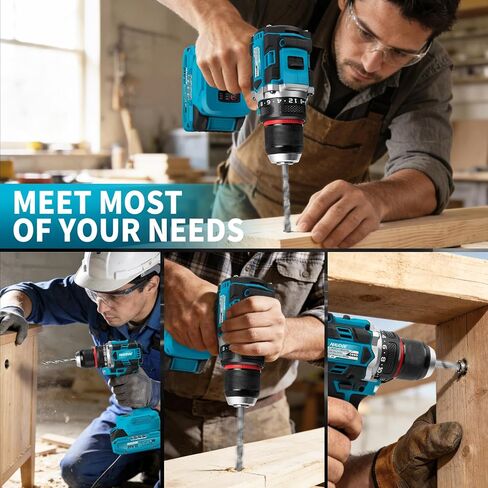21V Brushless Cordless Drill, 60Nm Max Torque, 3/8" Keyless Chuck, 2 Variable Speed, with 2×2.0Ah Batteries & Charger, 135Pcs Tool Kit, Power Drill Set for Home Repair, DIY, Wood/Metal Drilling in Kuwait