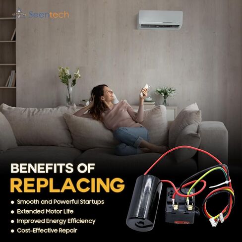 طقم مكثف البدء الصلب من Seentech CSR-U1 لأنظمة التدفئة والتهوية وتكييف الهواء، متوافق مع ضواغط التيار المتردد 1-3 طن، 88-108 ميكروفاراد، 208-240 فولت تيار متردد، 50/60 هرتز in Kuwait