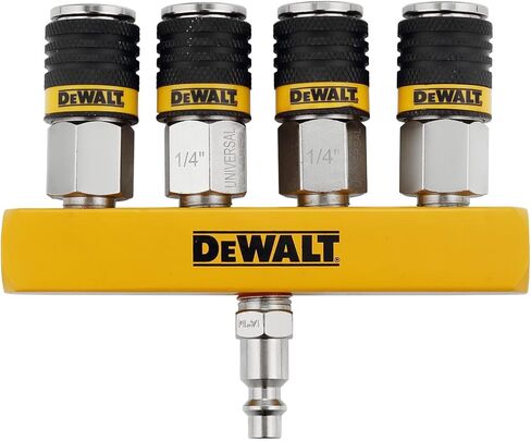 مشعب هواء مستقيم بأربعة اتجاهات من DEWALT مع مقسم هوائي متعدد الأدوات: 4 قارنات عالمية ومقبس صناعي، 300 رطل لكل بوصة مربعة كحد أقصى، وتدفق هواء 40 SCFM in Kuwait
