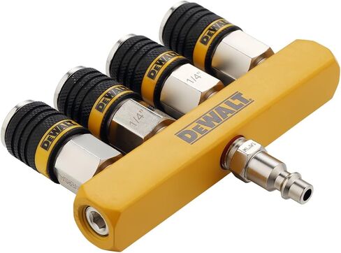 مشعب هواء مستقيم بأربعة اتجاهات من DEWALT مع مقسم هوائي متعدد الأدوات: 4 قارنات عالمية ومقبس صناعي، 300 رطل لكل بوصة مربعة كحد أقصى، وتدفق هواء 40 SCFM in Kuwait