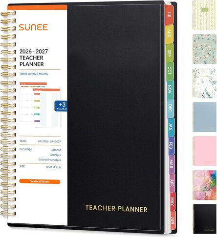 مخطط مدرس Sunee 2025-2026 العام الدراسي ، كتاب مخطط دروس لايت مع 7 فترات يوليو 2025 - يونيو 2026 ، 8.5 "x11" منظمين أسبوعي وشهرية ، كتاب مخطط مع مجلد جيب ، علامات تبويب الألوان ، الأسود in Saudi Arabia