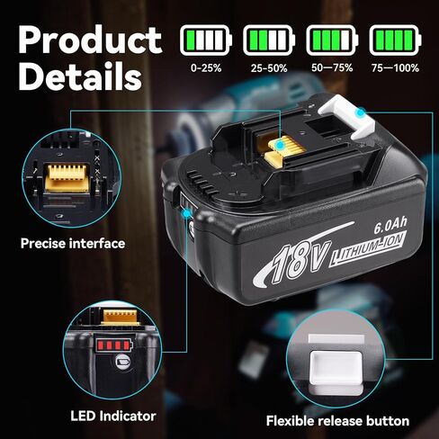 2 حزمة 6.0ah استبدال لماكيتا 18 فولت بطارية ليثيوم أيون BL1890 BL1860 BL1850 BL1840 BL1830 BL1815 BL1820 حزم بطارية أداة لاسلكية متوافقة مع أدوات وشواحن ماكيتا 18 فولت in Kuwait