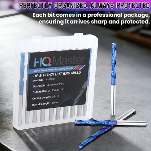 HQMaster أعلى وأسفل قطع ضغط بت 1/8 "عرقوب دوامة CNC راوتر نهاية مطحنة كربيد التنغستن قاطعة المطحنة مجموعة 10 حزمة in Kuwait