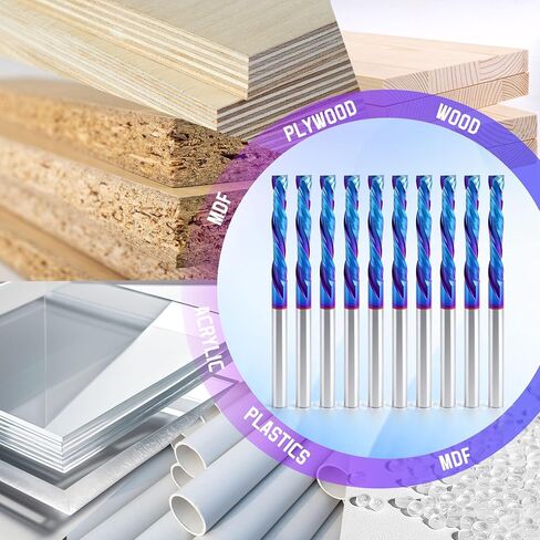 HQMaster أعلى وأسفل قطع ضغط بت 1/8 "عرقوب دوامة CNC راوتر نهاية مطحنة كربيد التنغستن قاطعة المطحنة مجموعة 10 حزمة in Kuwait