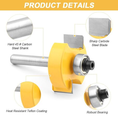 1/4 Inch Shank Rabbet Router Bit Set, 3 PCS Rabbeting Router Bit with 6 Bearings Set (1/16", 1/8", 3/16", 1/4", 5/16", 3/8" Bearings), Interchangeable Bearings with 1/4" to 1/2" Route-r Collet in Kuwait