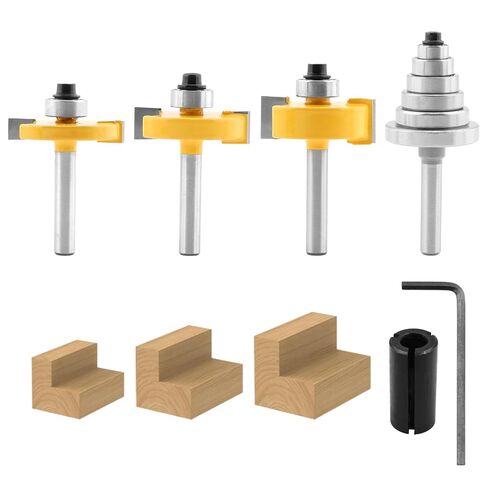 1/4 Inch Shank Rabbet Router Bit Set, 3 PCS Rabbeting Router Bit with 6 Bearings Set (1/16", 1/8", 3/16", 1/4", 5/16", 3/8" Bearings), Interchangeable Bearings with 1/4" to 1/2" Route-r Collet in Kuwait