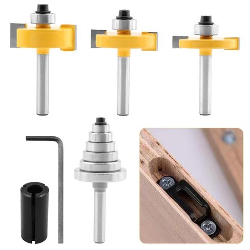 1/4 Inch Shank Rabbet Router Bit Set, 3 PCS Rabbeting Router Bit with 6 Bearings Set (1/16", 1/8", 3/16", 1/4", 5/16", 3/8" Bearings), Interchangeable Bearings with 1/4" to 1/2" Route-r Collet in Kuwait
