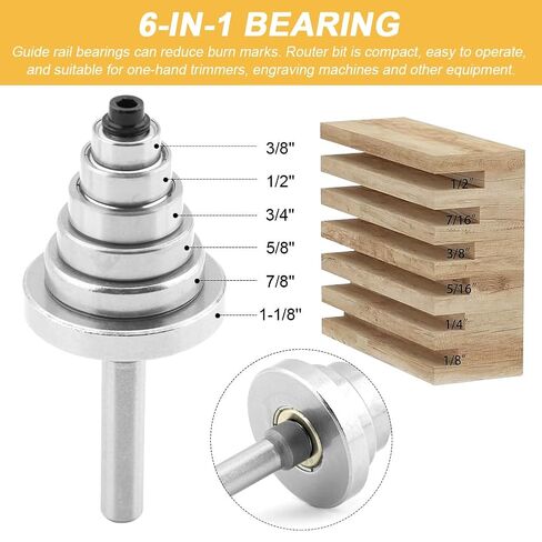 1/4 Inch Shank Rabbet Router Bit Set, 3 PCS Rabbeting Router Bit with 6 Bearings Set (1/16", 1/8", 3/16", 1/4", 5/16", 3/8" Bearings), Interchangeable Bearings with 1/4" to 1/2" Route-r Collet in Saudi Arabia
