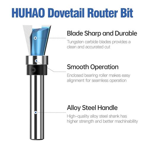 HUHAO Dovetail Router Bits 1/4 Inch Shank Dovetail Joint Router Bit with Bearing for Woodworking Cutter for Making Boxes Drawers Chests, Great for Craftsman Woodworking in Kuwait