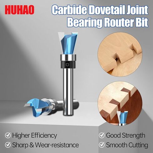 HUHAO Dovetail Router Bits 1/4 Inch Shank Dovetail Joint Router Bit with Bearing for Woodworking Cutter for Making Boxes Drawers Chests, Great for Craftsman Woodworking in Kuwait