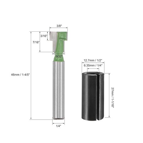 1/4" Shank Keyhole Router Bit 3/8" Diameter with 1/2" to 1/4" Router Collet Adapter, Carbide Tipped Wood Milling T-Slot Cutter in Kuwait