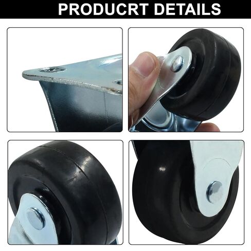 Murtenze 1 Inch Rubber Caster Wheels, Heavy Duty Fixed Casters Black Caster Wheels with Rigid Fixed Non-Swivel Top Plate for Furniture(Pack of 4) in Saudi Arabia
