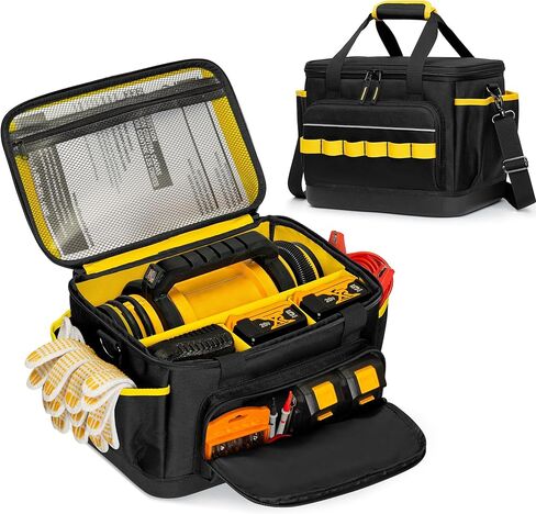 حقيبة حمل مضخة ضاغط الهواء من ريكسميكا متوافقة مع منفاخ الإطارات DEWALT DCC020IB 20 فولت بحد أقصى، حقيبة تخزين منفاخ الإطارات مع قاع صلب ومقسم قابل للإزالة لحزمة البطارية والشاحن in Kuwait