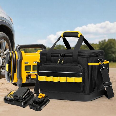 حقيبة حمل مضخة ضاغط الهواء من ريكسميكا متوافقة مع منفاخ الإطارات DEWALT DCC020IB 20 فولت بحد أقصى، حقيبة تخزين منفاخ الإطارات مع قاع صلب ومقسم قابل للإزالة لحزمة البطارية والشاحن in Kuwait