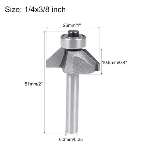 Chamfer Router Bit 1/4 Shank 3/8" Dia 45 Degree High Carbon Steel with Bearing for Carpentry Woodworking Cutter Tool in Kuwait