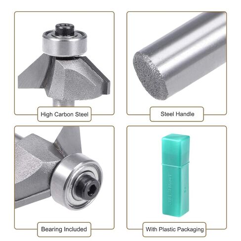 Chamfer Router Bit 1/4 Shank 3/8" Dia 45 Degree High Carbon Steel with Bearing for Carpentry Woodworking Cutter Tool in Kuwait