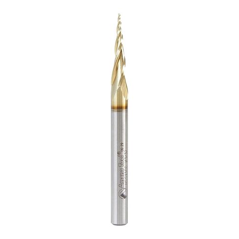 Amana Tool CNC 2D and 3D Carving Ball Nose Tapered Angle Router Bit (HSS), ZrN Coated, HSS1300, 6.2 Deg 1/32 D x 1/64 R x 1 x 1/4 Shk x 3 Inch L x 3 F in Kuwait