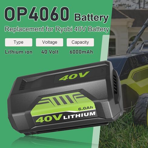 Reoben OP4060 6000mAh 40 Volt Replacement for Ryobi 40V Lithium Battery Compatible with Ryobi 40V Battery OP4050A OP40601 (1PACK) in Kuwait