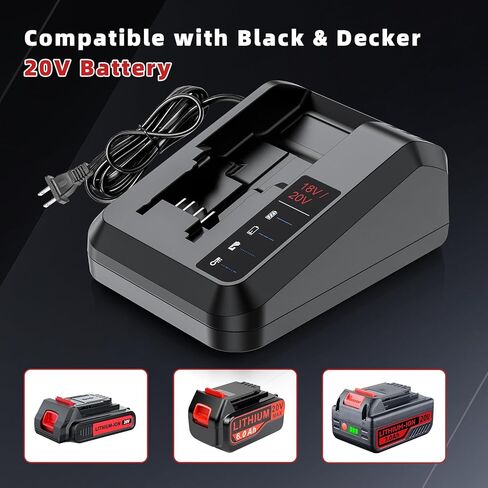 2 Pack MAX 3800mAh Battery and Charger Replacement for Black and Decker 20V Lithium Battery, Compatible with Black and Decker 20V Cordless Power Tools and Charger in Saudi Arabia
