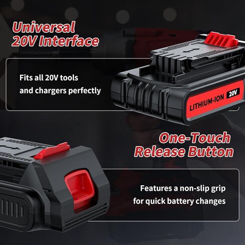 2 Pack MAX 3800mAh Battery and Charger Replacement for Black and Decker 20V Lithium Battery, Compatible with Black and Decker 20V Cordless Power Tools and Charger in Saudi Arabia
