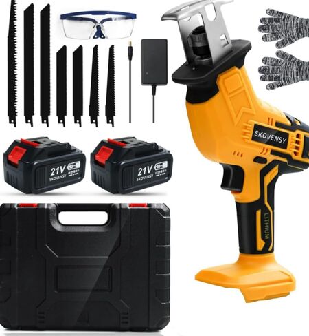 Cordless Reciprocating Saw, 2 x 4.0Ah Batteries, Reciprocating Saw Cordless, Variable Speed, Blades Kit for Metal/Wood/PVC Cutting, Yellow in Kuwait